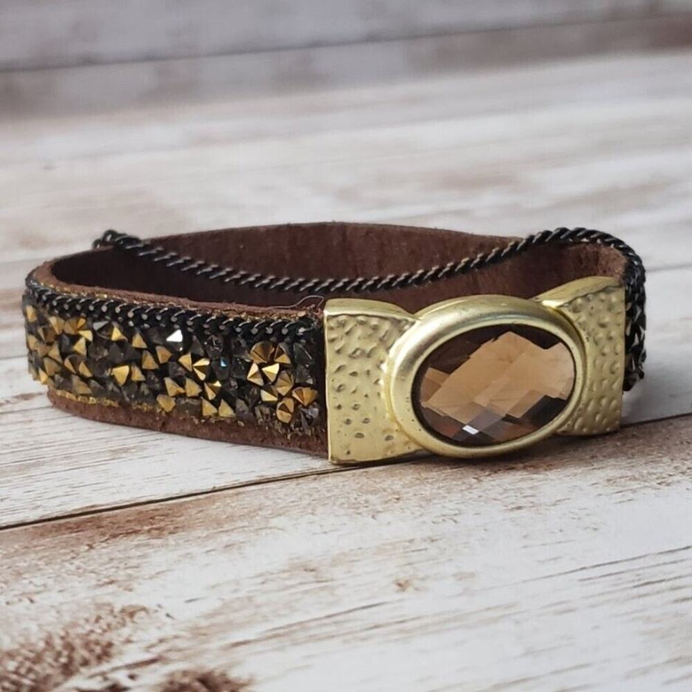 Bracelet / Cuff - Brown, Bronze Tone & Gold Tone Chunky Bracelet
